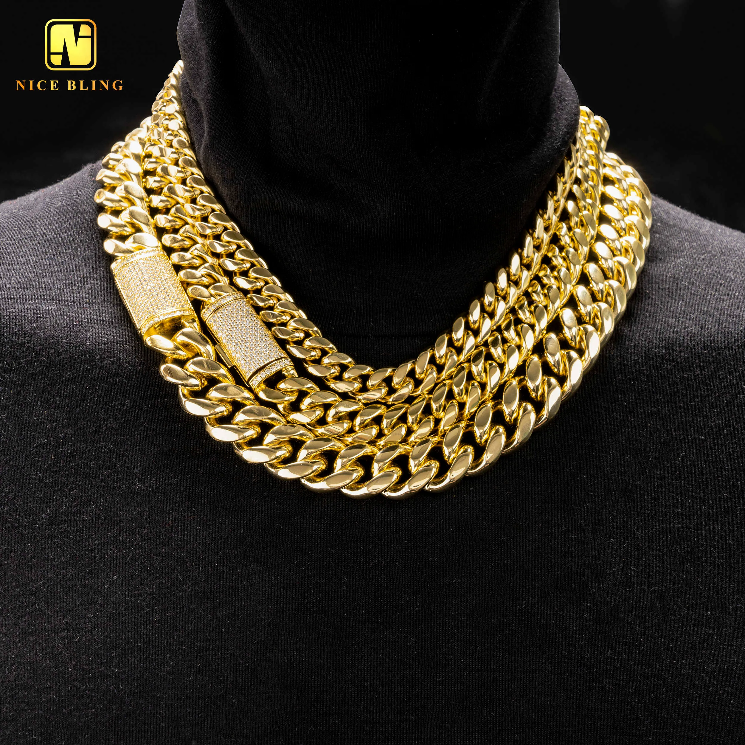 Hip Hop Iced Out Moissanite Dia Clasp 8mm 10mm 12mm 14mm 18mm Stainless Steel Pvd Gold Plated Miami Cuban Link Chain_voghion.com