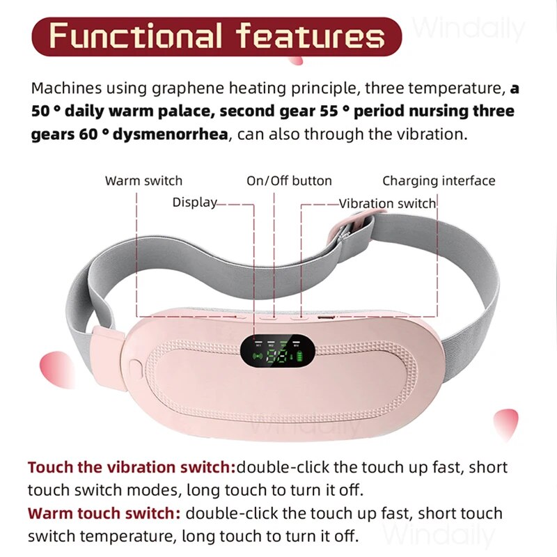 Beauty Care shop Heating Electric Menstrual Pad Smart Warm Palace Belt Abdominal Belly Vibration Massager Period Pain Relief Wa_voghion.com