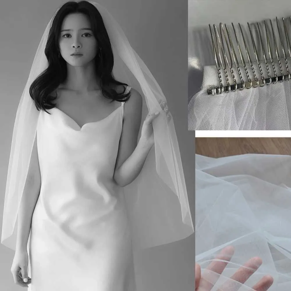 Gioielli per capelli, veli corti in tulle, uno strato con pettine, velo da sposa per la sposa, accessori per matrimonio, lunghezza 90 cm_voghion.com