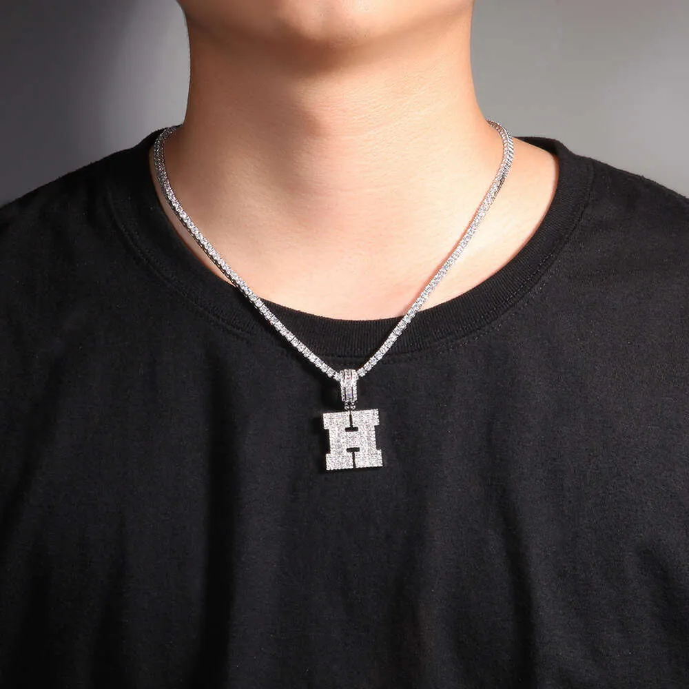 Collana con ciondolo a forma di piccola lettera in diamante, alla moda, per uomo e donna, in argento sterling, con catena a maglie cubane, hip hop e rock_voghion.com