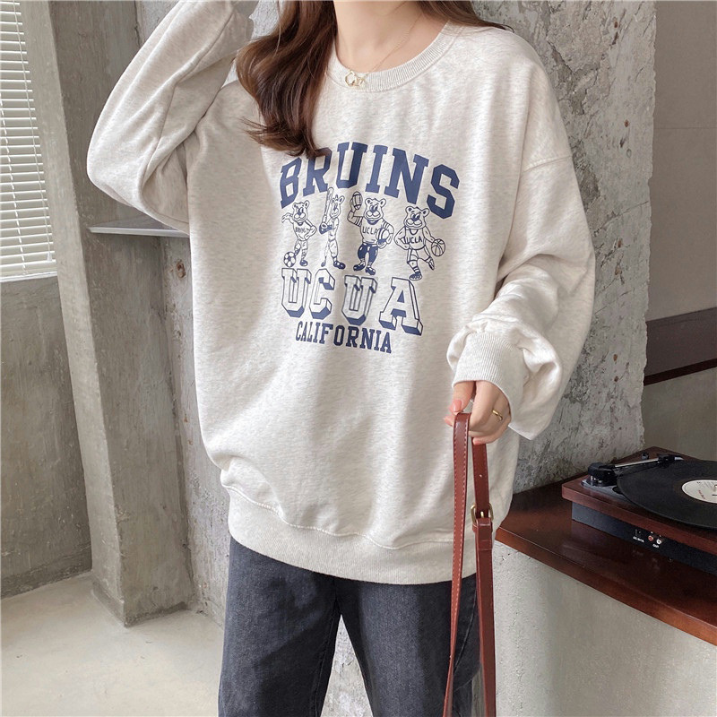 Sudadera vintage con cuello redondo para mujer estilo coreano_voghion.com