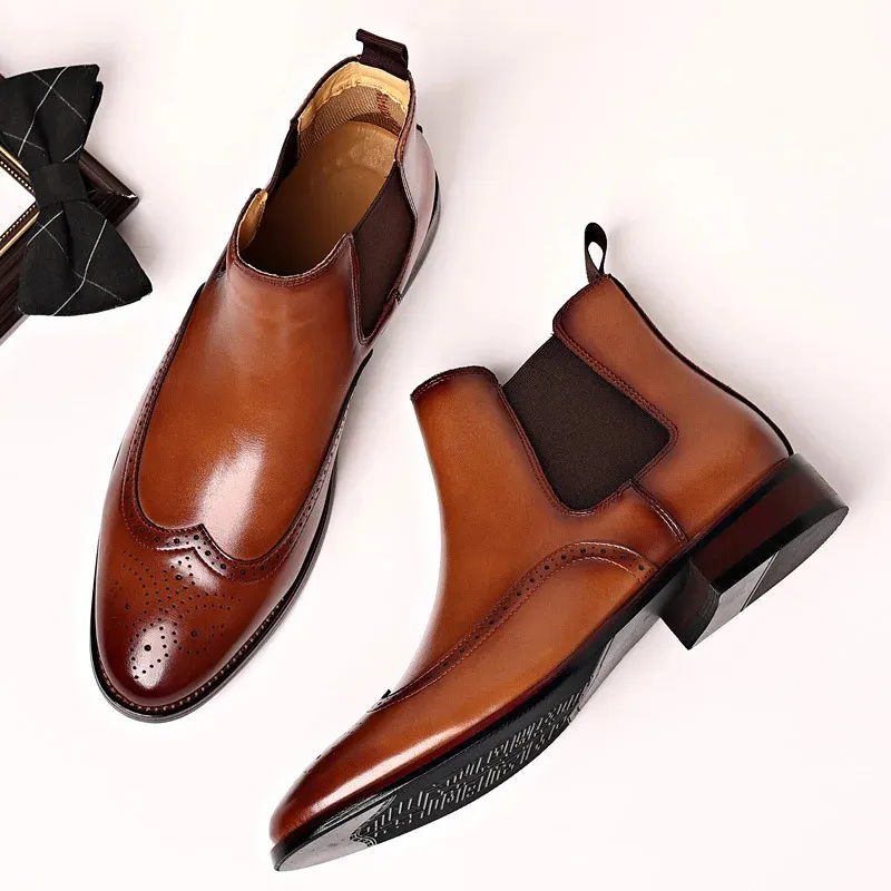 Erkek Klasik Retro Botlar Brogue Deri Bilek Erkek Moda İngiliz Stili Kısa Günlük İş Ayakkabıları 240611_voghion.com