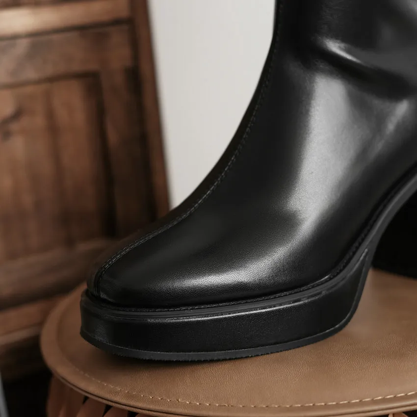 Knee Boots Heel Women's Square Below 2024 Winter Solid Color Fashion Warm Women Shoes Comfortable With Side Z 55_voghion.com