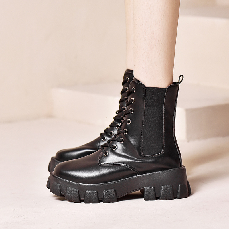 Martin – bottes de moto à lacets en PU pour femmes, chaussures d'automne à fond épais et surélevé, nouvelle collection 2022_voghion.com