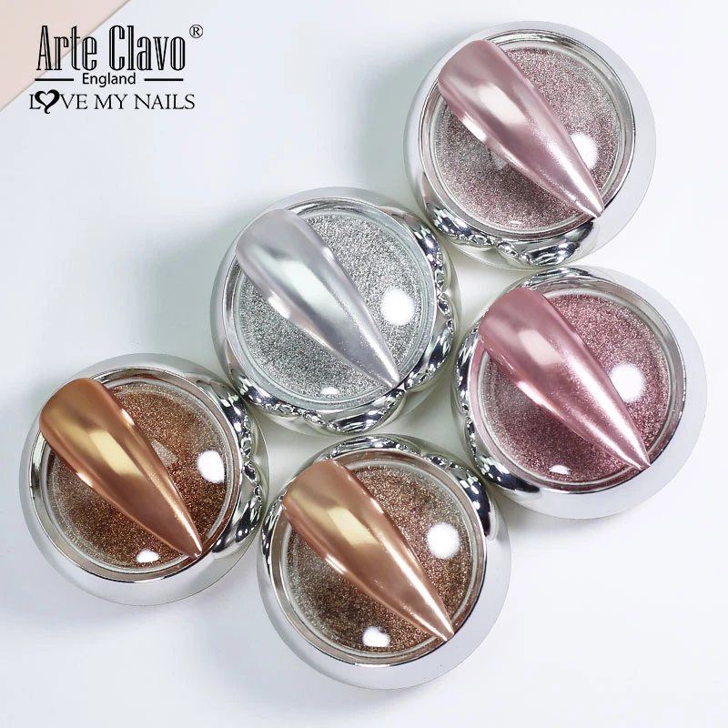 Arte Clavo 2021 Hot Holographics Nail Powders Shining Rose Gold Metal Mirror Powder For Nail Art Chrome Pigment DIY Accessories_voghion.com