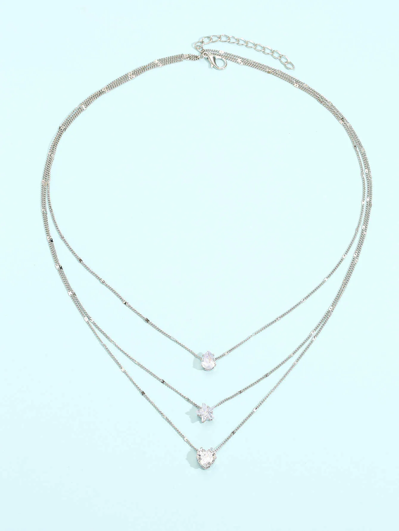 Layered Pendant Necklace With Heart Charm And Crystal Detail_voghion.com