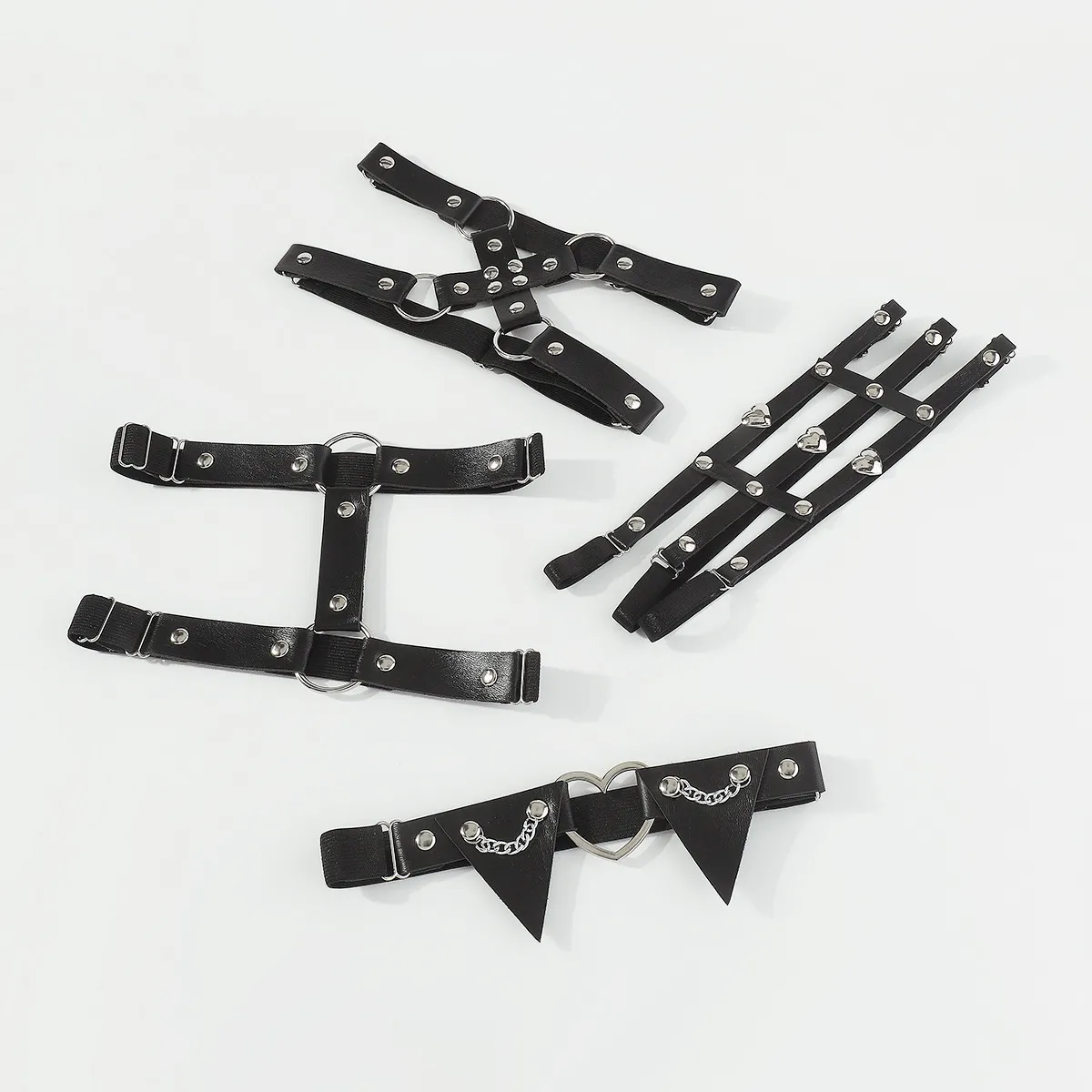 Fußkettchen 2023 Sexy Gothic PU-Leder Nieten Beinring Punk Cool Pats Mädchen Pfirsich Herz Oberschenkelkette Weibliche Körperzubehör_voghion.com