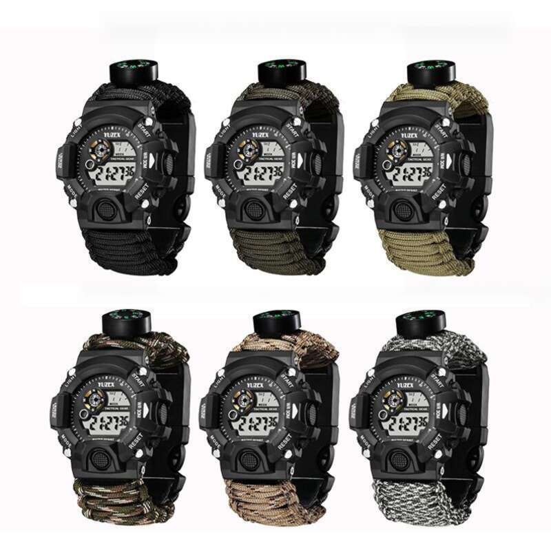 Multi - Functional Outdoor Adventure Bracelet: Umbrella Rope, Flint, Compass, Thermometer, Watch_voghion.com