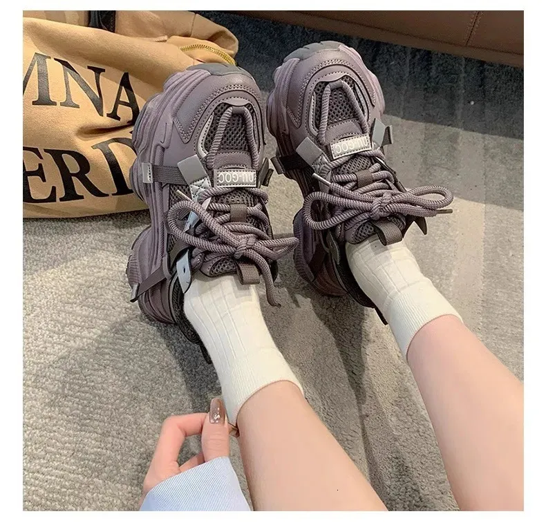 Dames Chunky Sneakers Lente Ademend Mesh Platform Sport Vrouw Mode Veterschoenen Dikke Zool Casual Schoenen Mujer 240618_voghion.com