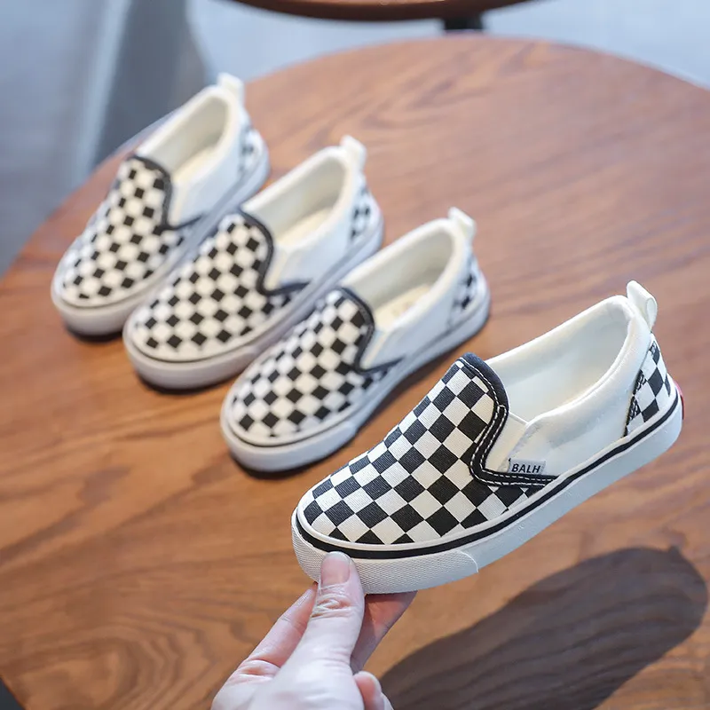 Kid Canvas White and Black Plaid Checkered Casual Sneakers Cutefeet Toddler Soft Sole Fashion Shoes for Boys Girls Size_voghion.com