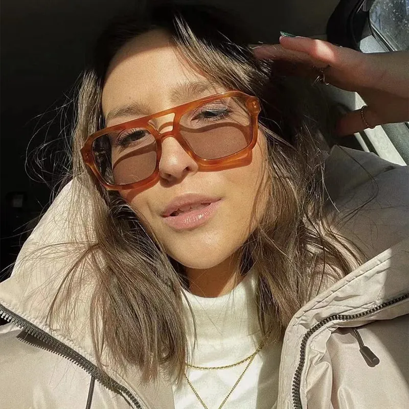 Damen Piloten Sonnenbrille Mit Doppelsteg Und Bernsteinfarben_voghion.com