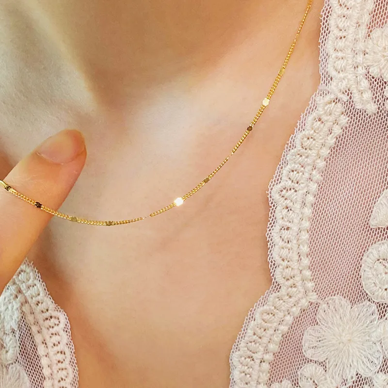 Pendant Necklaces Gold Chains Necklace For Women Stainless Steel Link Woman's Slim Lobster Clasp Adjustable Clavicle_voghion.com