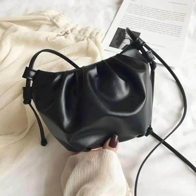 Módní dámská ramenní taška, nový příjezd, crossbody, jednobarevná, skládaný design, dámská mini zipová taška přes rameno, Cloud Bag_voghion.com