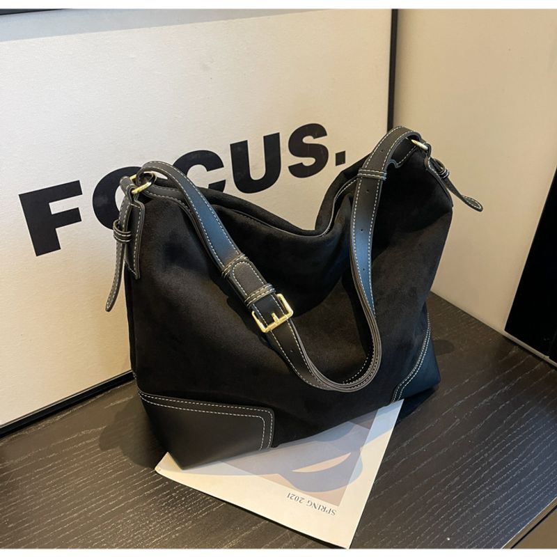 Suede Shoulder Bag For Women Large Capacity Trendy Tote Bucket Bag_voghion.com