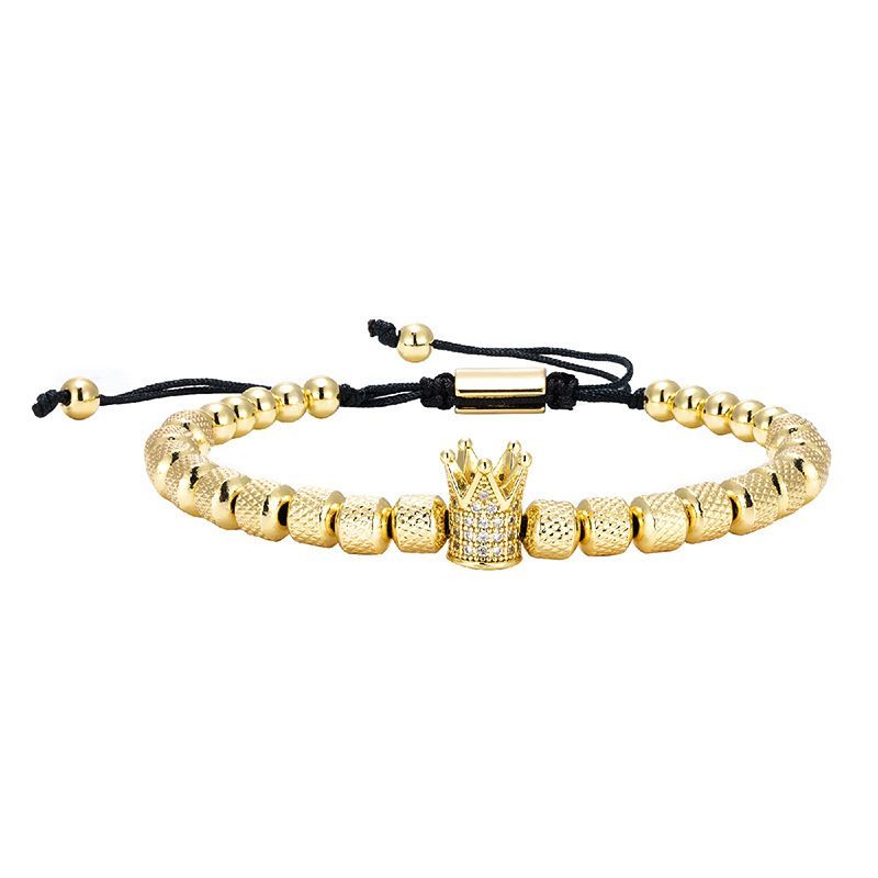 Bracelet tressé réglable pour homme, couronne en cuivre, style rétro européen et américain, en acier titane, avec ananas_voghion.com