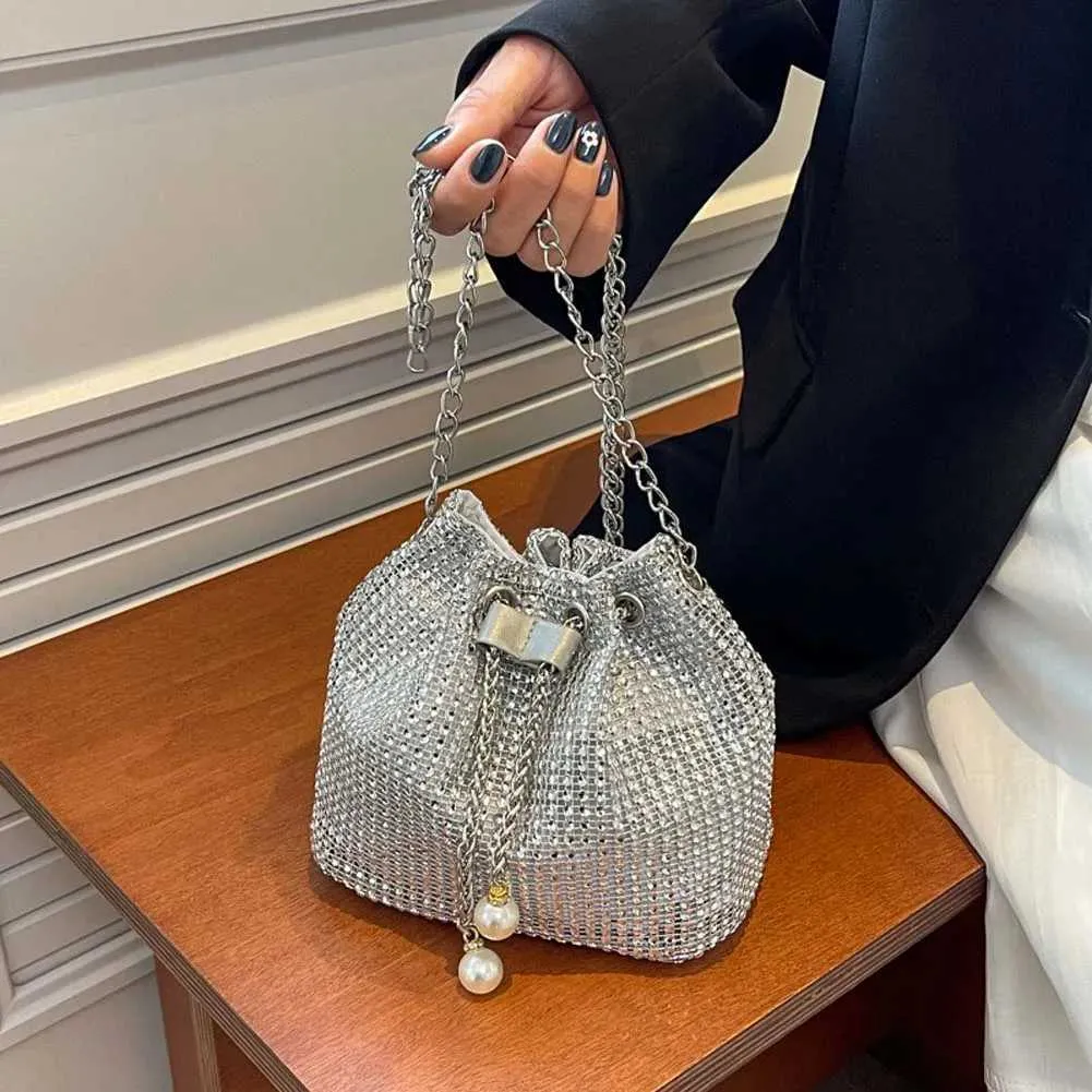 Moda Rhie Handbags Shiny Dia Bucket Wedding Party Shoulder Underarm Bag per le donne Shoppin241211_voghion.com