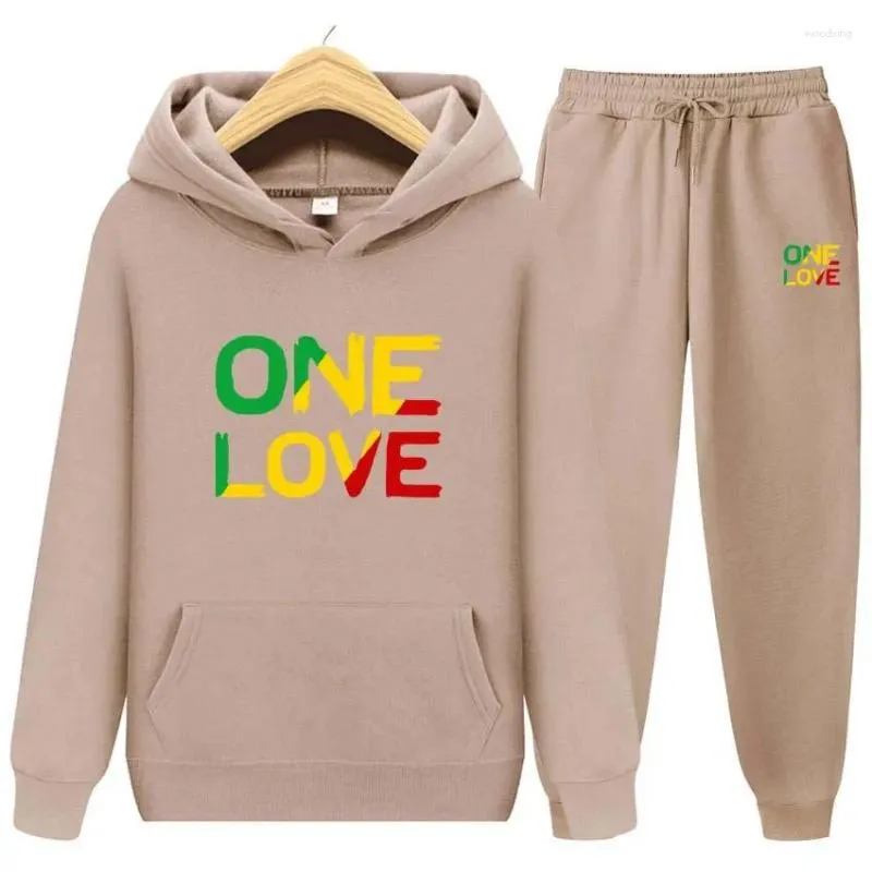 Survêtements pour hommes automne hiver sweats à capuche pantalons deux pièces ensemble un amour impression hommes femmes jogger épais vêtements chauds_voghion.com