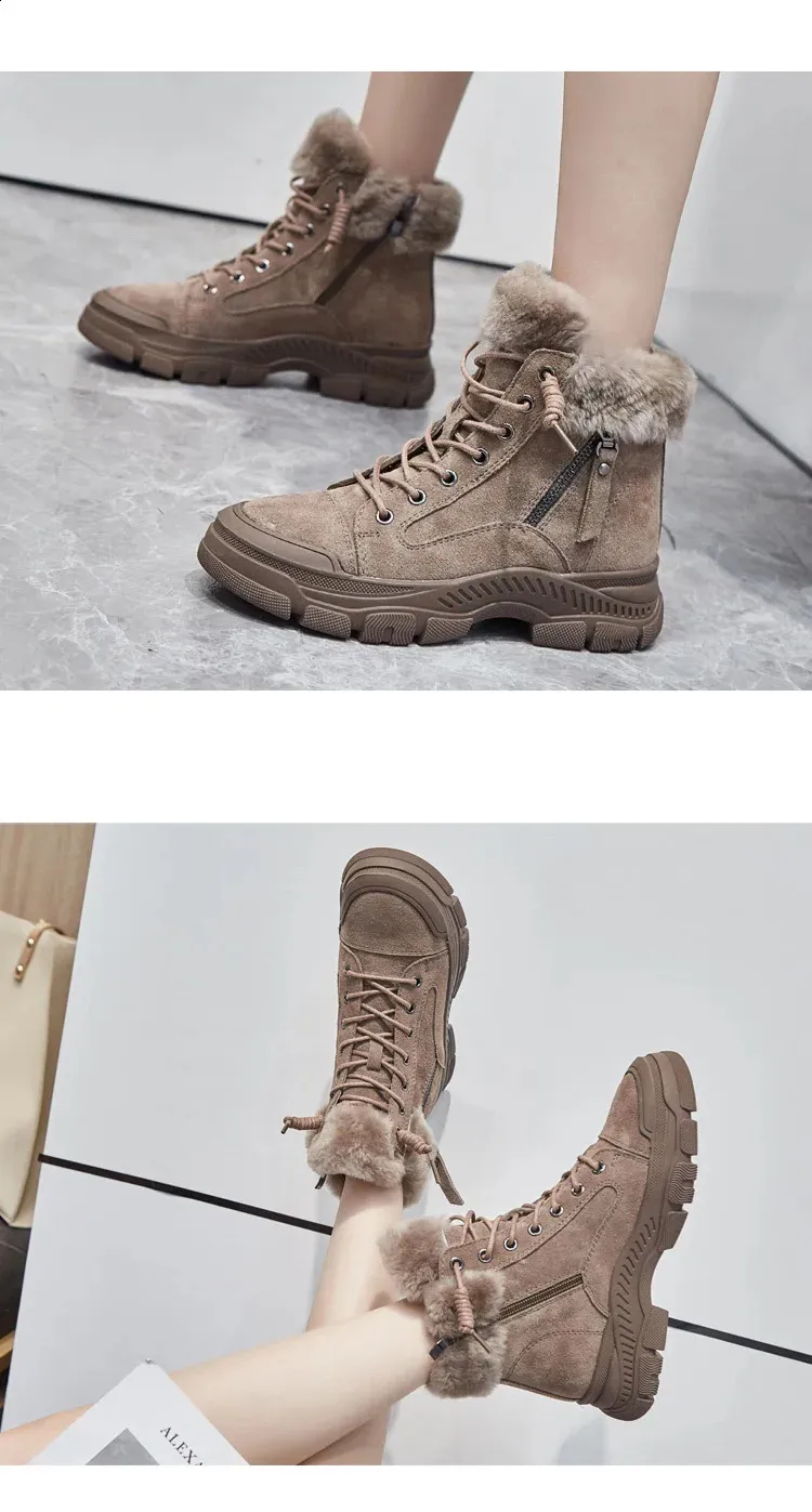Damen Schneestiefel Leder Gefütterte Winterstiefel Wildleder_voghion.com