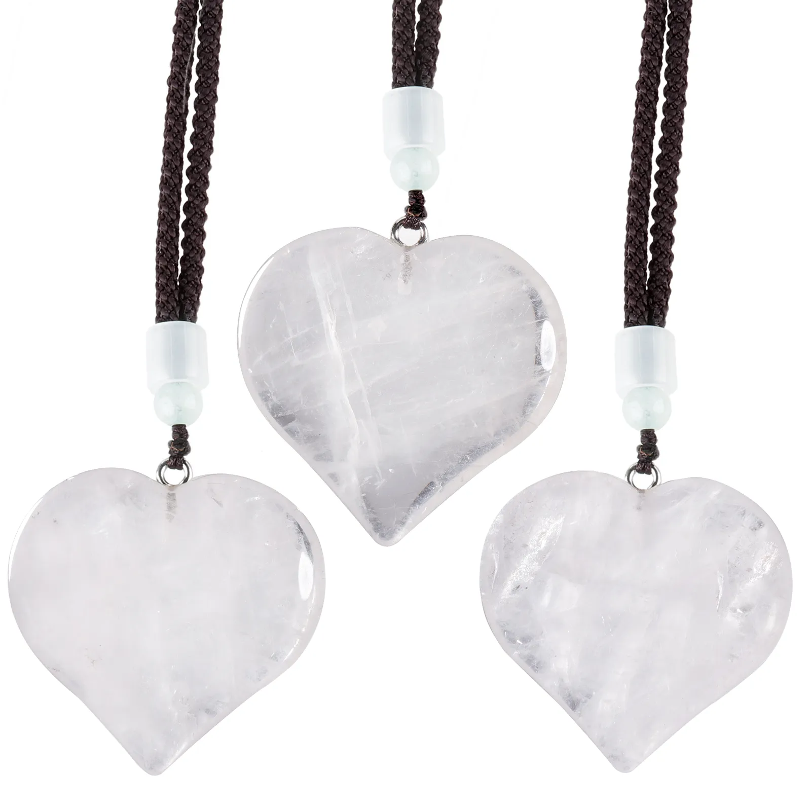 Natural Crystal Heart Pendant Necklace Adjustable Healing Jewelry_voghion.com