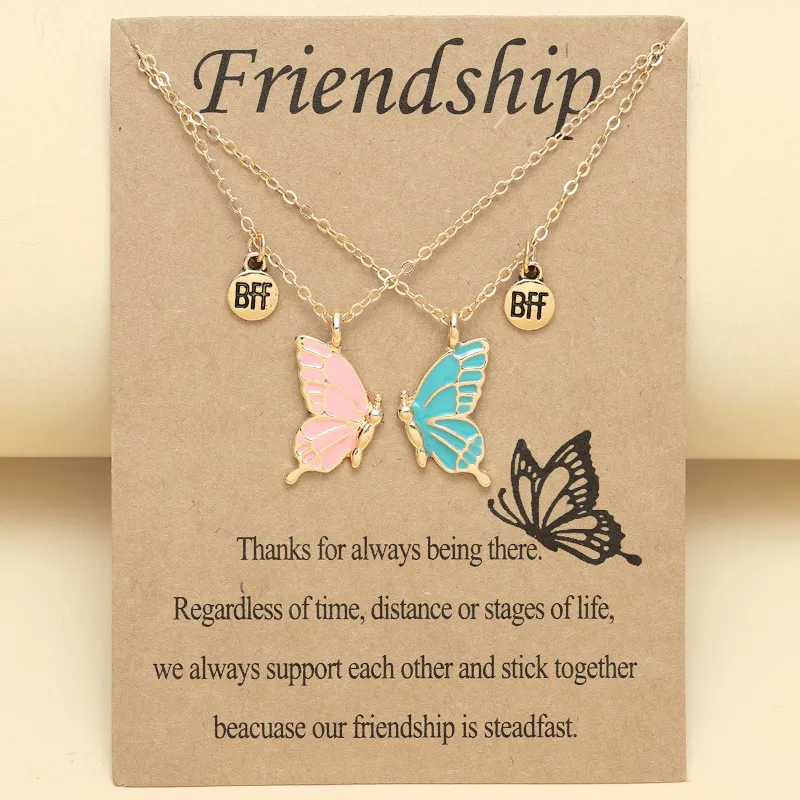 Pendant Necklaces 2PCS Cartoon BFF Couple Avocado Butterfly Dolphin Friends Chains Pandent Necklace Fashion Kids_voghion.com