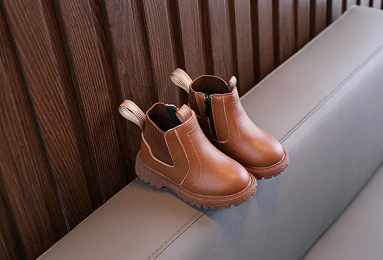 Kleinkind Winter Neue Kinder Dicke Warme Seite Zipper PU Leder Wasserdicht Kinder Schnee Stiefel Littlesprouts Jungen_voghion.com