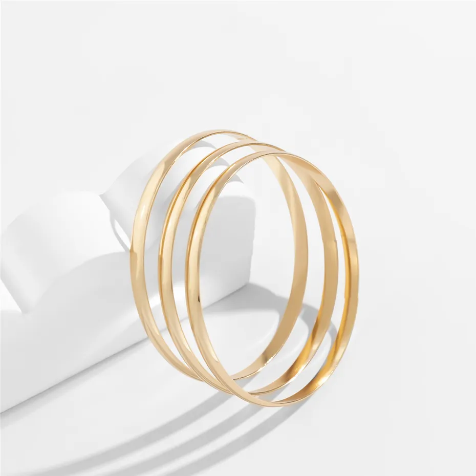 Gold Bangle Set 3 Pcs Punk Round Glossy Bracelets For Women_voghion.com