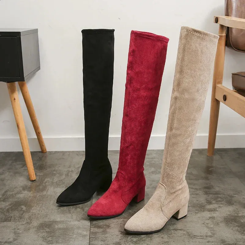 Thigh Winter Fashion Boot Over Knee Women Shoes Sexy High Heels Botas Red Warm Fur Black Boots 240801_voghion.com