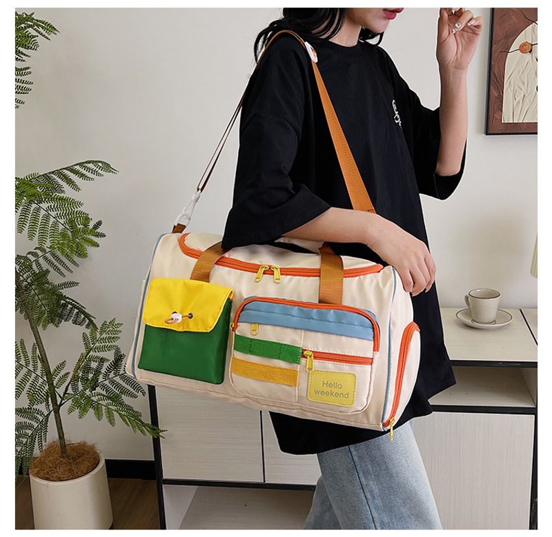 Lässige Sport-Fiesstasche in Kontrastfarbe Damen, große Reise-Umhängetasche mit großem Fassungsvermögen, Reisetasche_voghion.com