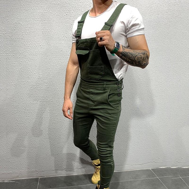 Jeans Denim Latzhose Latzhose Overalls Herren Jumpsuits Cargo Arbeitshose Übergröße Herren Casual Moto Biker Hose_voghion.com