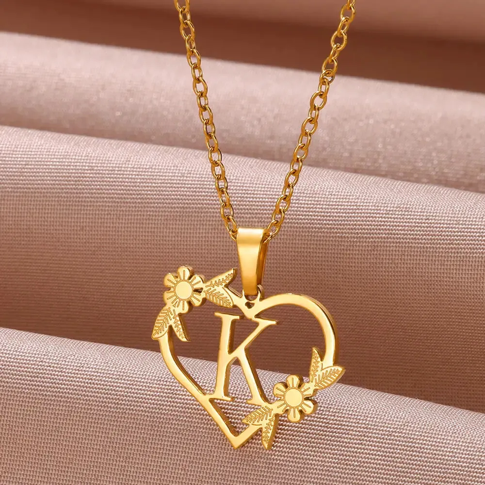 Anhänger Halsketten AZ Edelstahl Schmuck Initiale Herzanhänger geeignet für Frauen Liebeskette Anfangsbuchstabe_voghion.com
