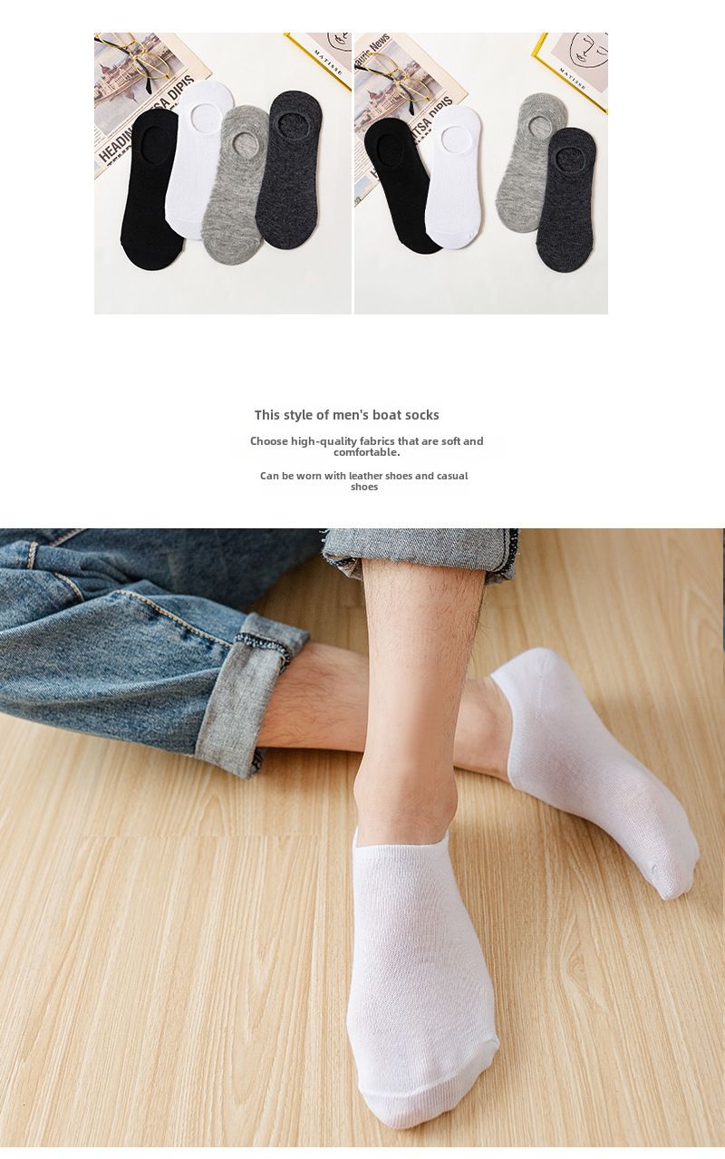 Calzini invisibili in cotone da uomo, in silicone, casual, antiscivolo, a bocca bassa, in tinta unita, in bianco e nero, per barche_voghion.com