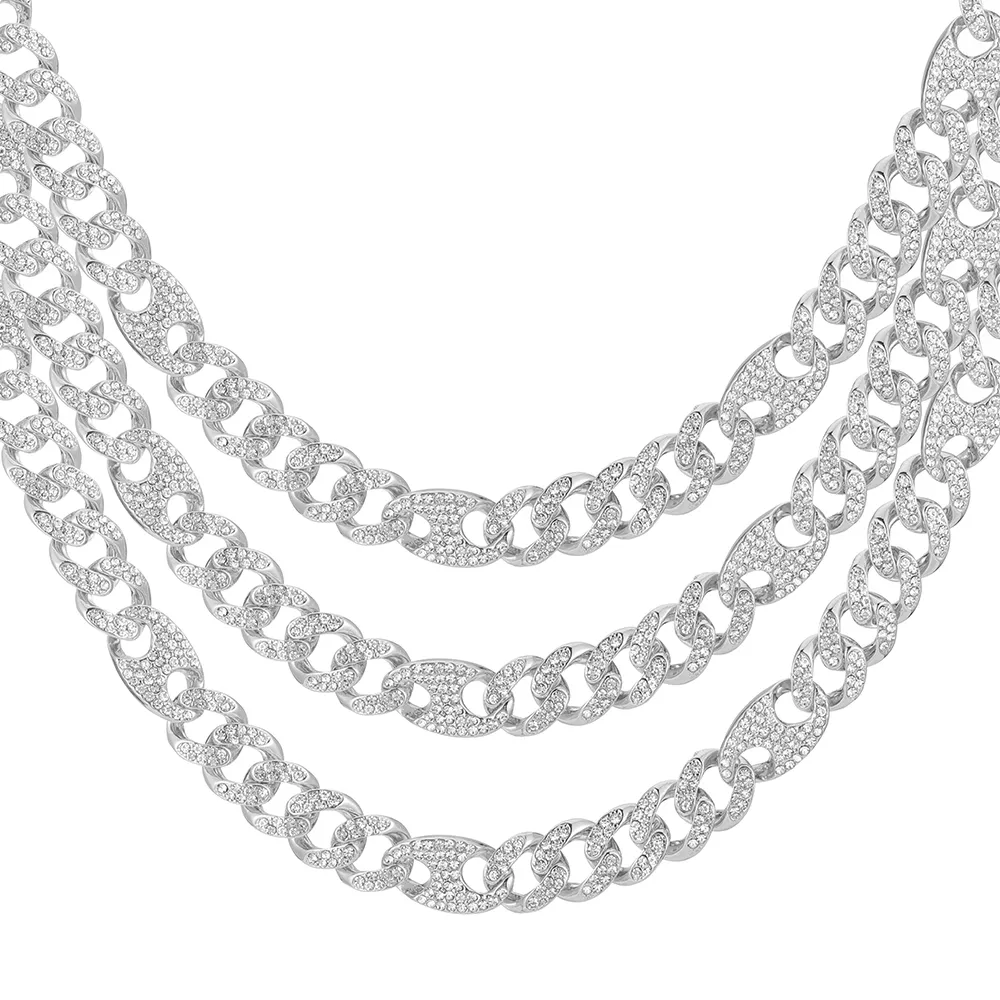 Gargantilla de cadena de eslabones y pulsera con diamantes de imitación y circonita cúbica helada en forma de grano de café brillante para hombre, joyería de estilo hip hop_voghion.com