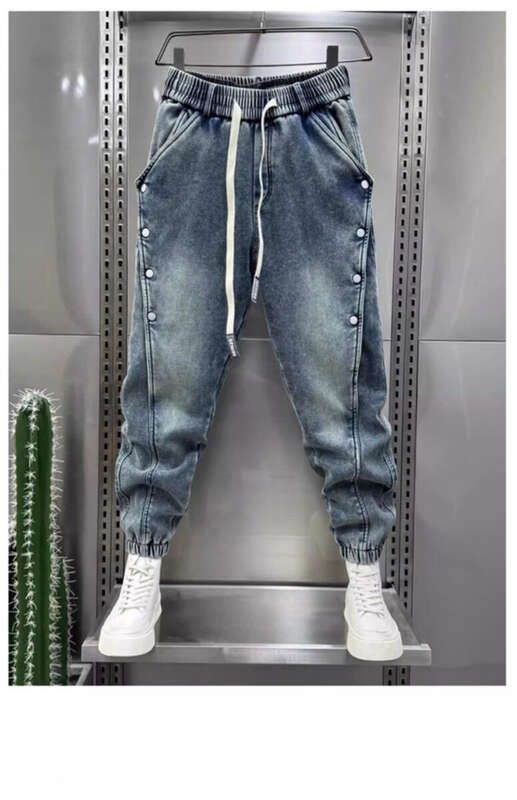 Washed Blue Jeans For Men, Durable Spring Summer Fashion Brand, Loose Ankle Tied, Harem Pants, Rugged And Stylish, With_mkmklike.com