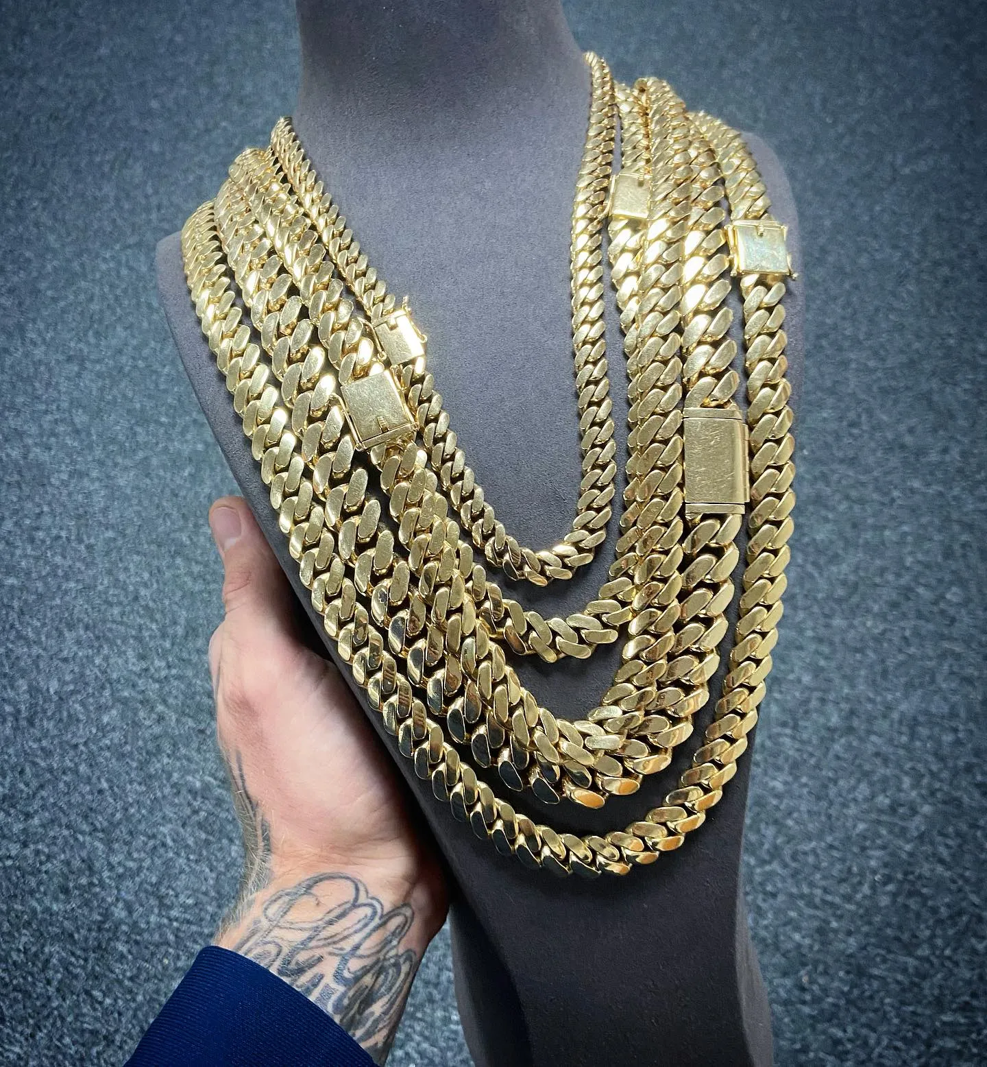 Zircone fibbia 10K 14K placcato oro 12mm Miami catena in acciaio inossidabile collana set uomo gioielli cubano link_voghion.com