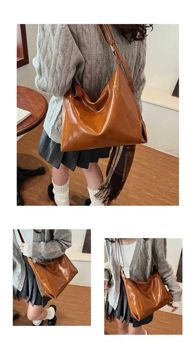 Damen Pu s Solid Glossy Leder Messenger Schultertasche Weibliche Große Kapazität Casual Pendler Umhängetasche_voghion.com