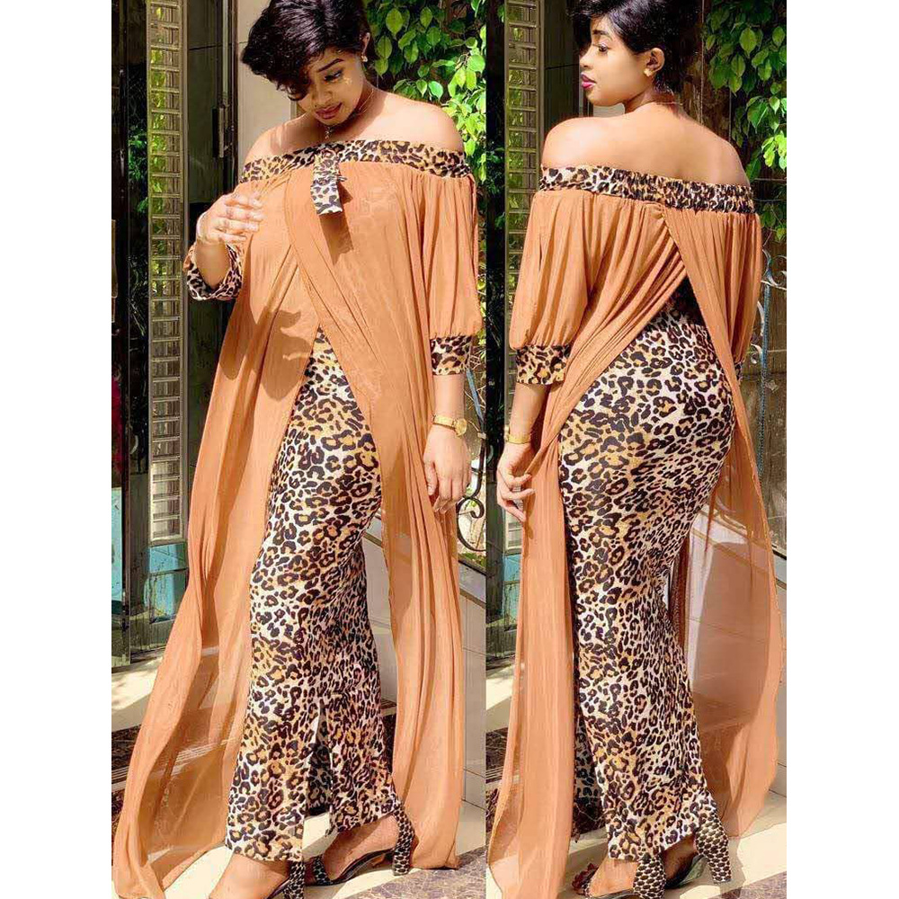 Women's loose robes, large chiffon patchwork suits, ankle-length skirts, leopard print dresses for women