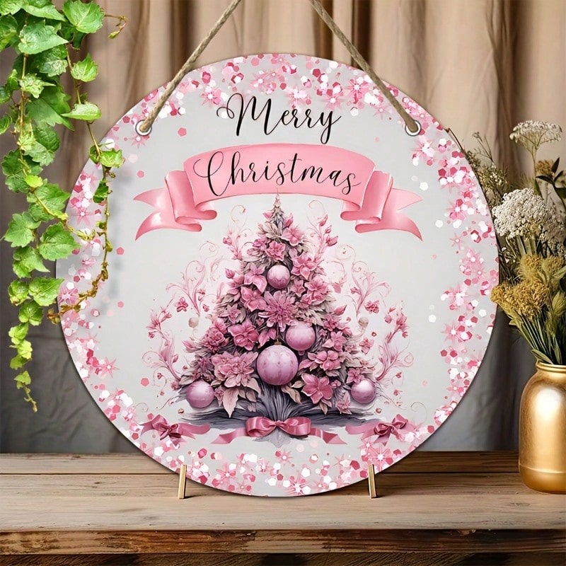 Rosa Weihnachtsbaum-Wanddeko – 20 x 20 cm, für Zuhause, Partys, Weihnachtsbaumschmuck, Weihnachtsdekoration, Zimmerdekoration_voghion.com