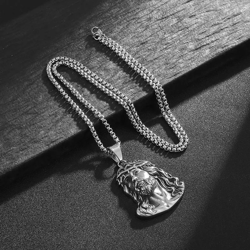 Collier pendentif tête de jésus en acier inoxydable doré_voghion.com