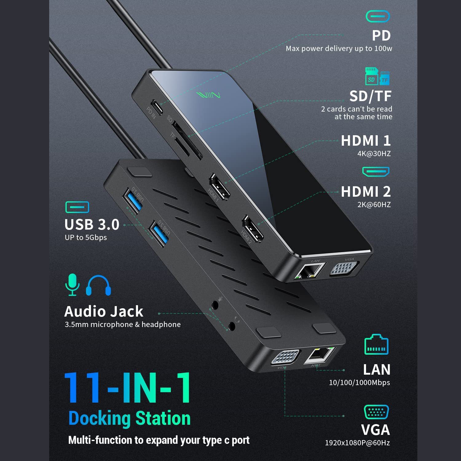 Dock USB Type C Displaylink Dual HDMI 2K 4k Adattatore Hub Docking Station per laptop per Lenovo ThinkPad HP Dell XPS M1 MacBook MacOS_voghion.com