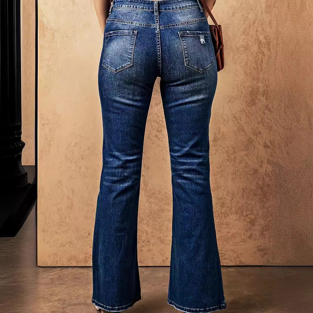 Patchwork jeans  elastic bell bottoms washed temperament commuter jeans_voghion.com