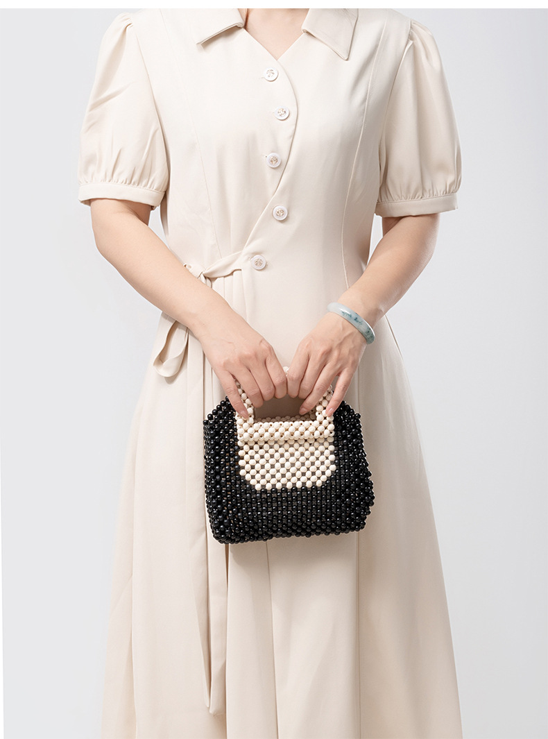 ENSPT wooden bead women's bag high-end cross-border small square bag hand-woven handbag fashionable niche commuter bag women_voghion.com