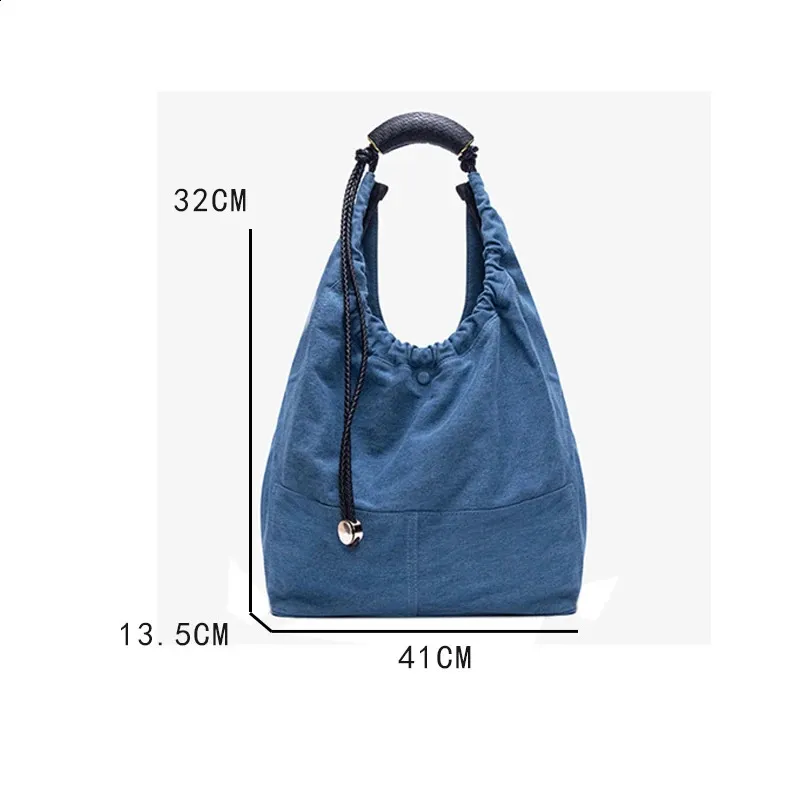 Borse a secchiello con coulisse per donne borse a mano borse 2024 in denim alla moda grande capacità plissettata spalla tote 240902_voghion.com