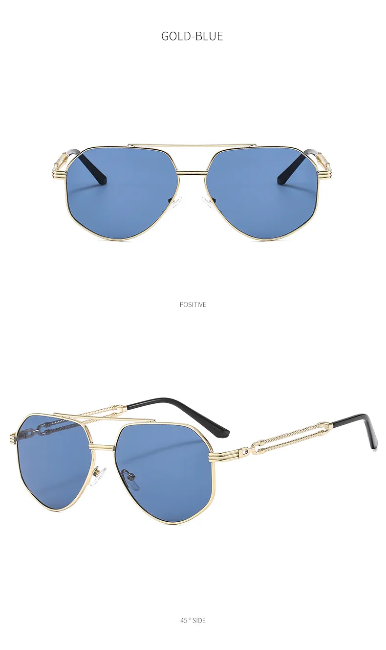 Sonnenbrillen 2024 Mode Männer Polygonal Metall Doppelstrahl Trendy Personalisierte Fahrbrille Licht UV400_voghion.com