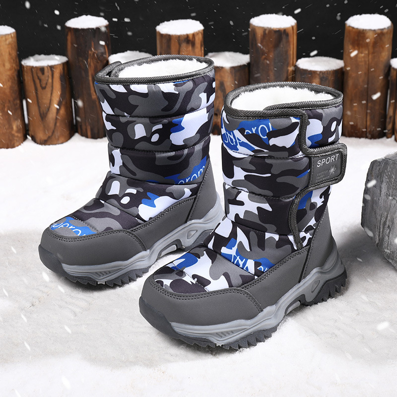 New Winter Children's Warm Boys Non-slip Comfortable Soft Fur Children Outdoor Snow Cotton Boots 26-38