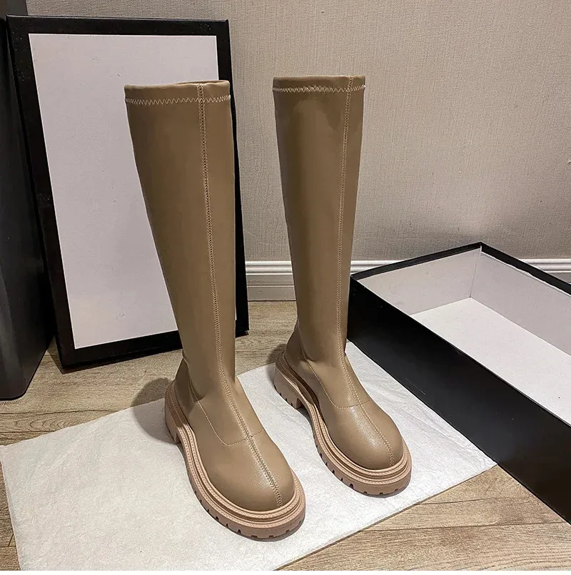 Autumn Winter Flats Heel Women Long High Quality Soft Leather Ladies Knight Casual Knee-high Boots 240618_voghion.com