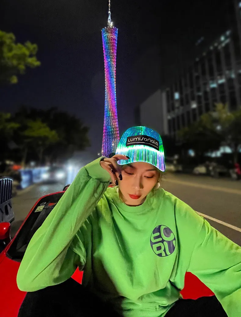 Ensembles d'écharpes Casquettes de baseball lumineuses à LED Casquette de baseball Chapeau lumineux Unisexe DJ Light Up Carnaval Fibre optique Hip Hop Chapeaux Femmes_voghion.com