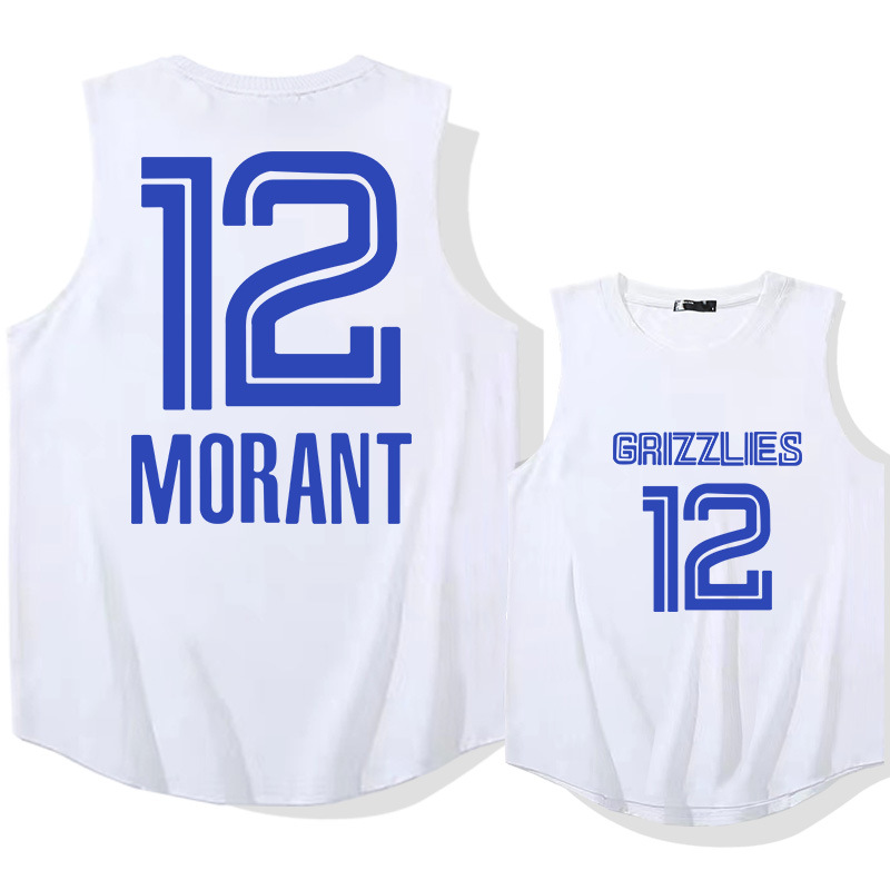 Grizzlies Morant 12 Quick Dried Tank With Curved Top For Men's And Women's Summer Basketball Sports Digital Jersey_voghion.com
