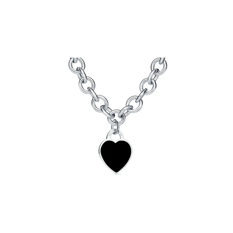 Collane di design Sterling Sier Heart Drop Collane smaltate con pendenti Chiusura a moschettone Collana Love Clavicola Catena_voghion.com