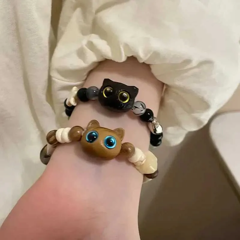 Pulseira nova dopamina gatinho contas amante fêmea cabeça de gato corda presente menina cerâmica jóias mão pulseira para mulheres_voghion.com
