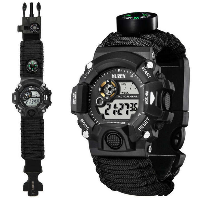 Multi - Functional Outdoor Adventure Bracelet: Umbrella Rope, Flint, Compass, Thermometer, Watch_voghion.com